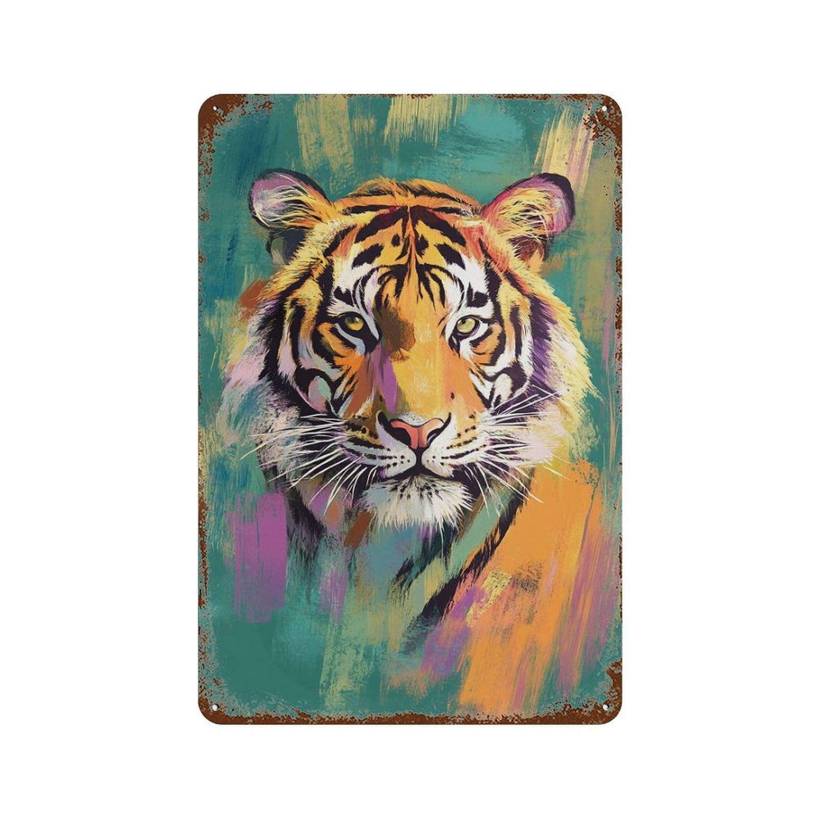 Colorful Tiger Portrait Art Print-1 Vintage Rust Metal Sign 11.8"x7.9", for Garage, Bar And Workshop Decor, Decorative Metal Wall Art