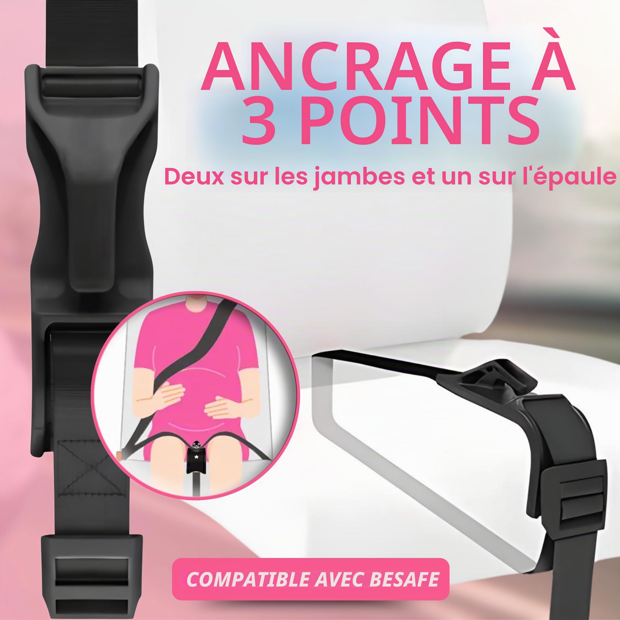 Ceinture Voiture Femme Enceinte Homologuée, Ceinture Grossesse, Ceinture Sécurité Femme Enceinte, Ceinture Grossesse Voiture, Réduction de la Pression Abdominale, Protection Maman Bébé, Universelle