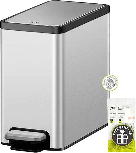 Miniatura 9 de EKO Cubo de basura pequeño para baño con tapa, cierre suave, pedal escalonado, cubo de basura de acero inoxidable de 10 litros2.6 galones con cubo