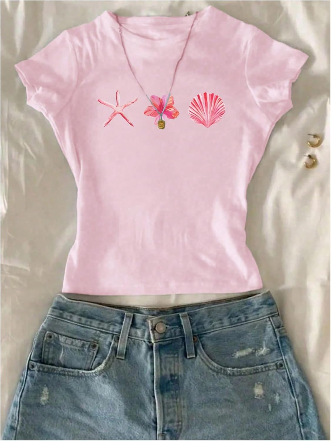 RoseSeek Girl's Shirts 3 Packs Graphic Tees Vacation Hibiscus Top Crewneck Short Sleeve Cute Tops Summer Slim Fit T Shirt
