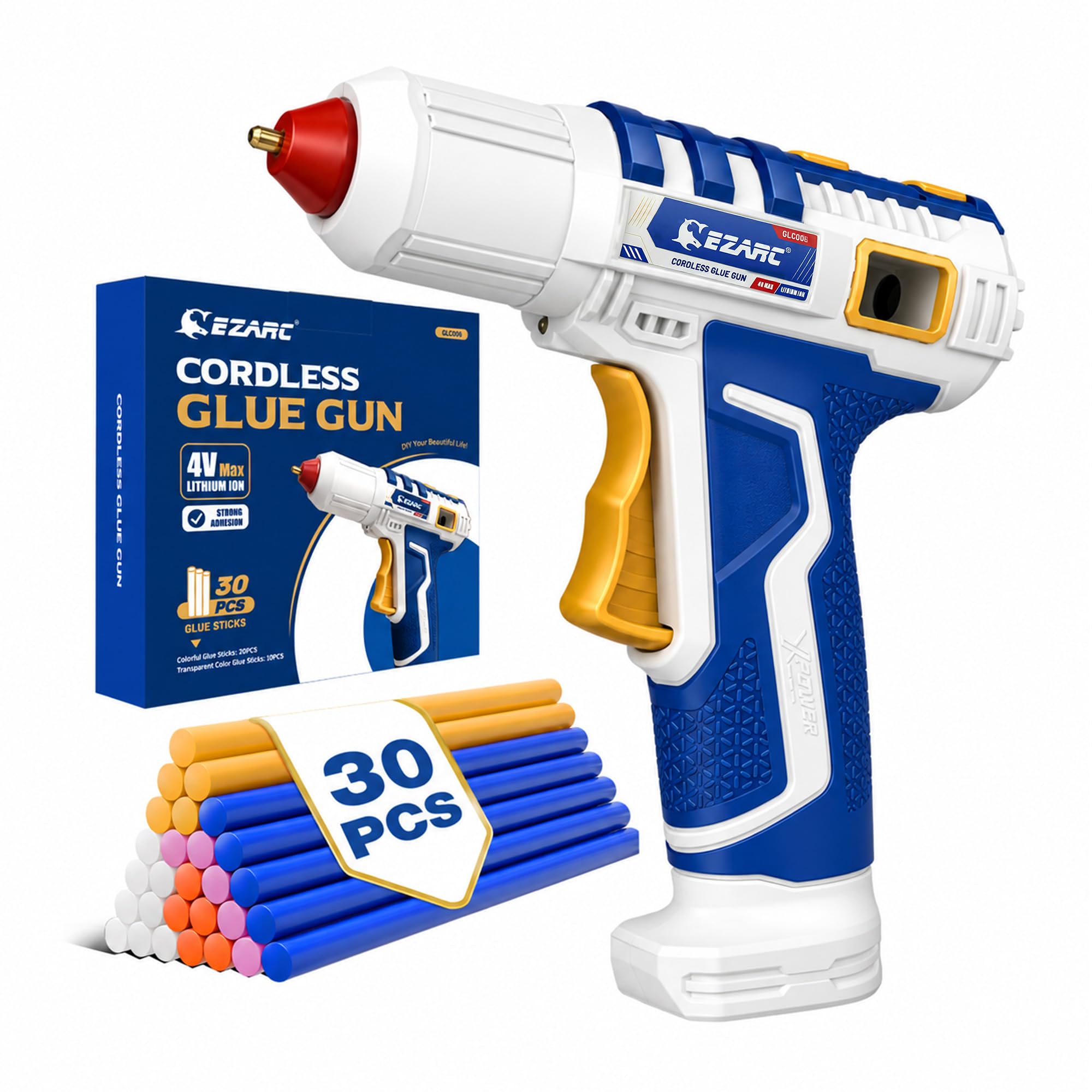 EZARC Cordless Hot Glue Gun,15s Fast Heating, 30 Mini Glue Sticks, White