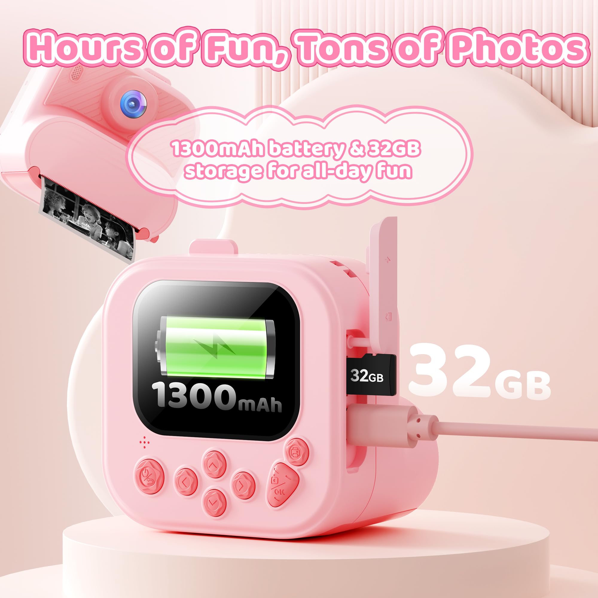 Macchina Fotografica Bambini Istantanea: Giochi Camera per 3 4 5 6 7 8 9 10 11 12 Anni - Regalo Natale per Bambina Gioco Compleanno - Fotocamera Digitale con 32GB Scheda - Idee Instant Fotocamera Rosa