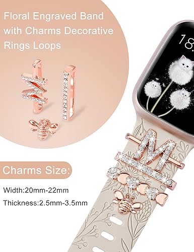 Miniatura 2 de Minyee Compatible con Apple Watch Banda con Encantos para Mujeres 41mm 40mm 38mm 42mm 44mm 45mm 49mm Anillos Decorativos en Forma de Flor con