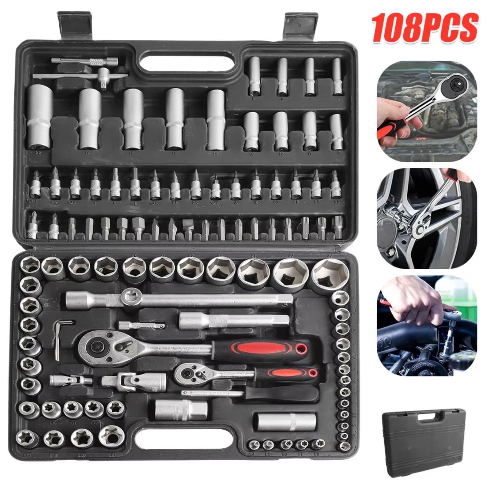 Maletín herramientas multiusos Juego Llaves Tubo 108 Piezas Juego Trinquete Llave Trinquete Combinada Kit Herramientas Para El Hogar Herramientas Manuales Herramienta Trinquete Y Estuche