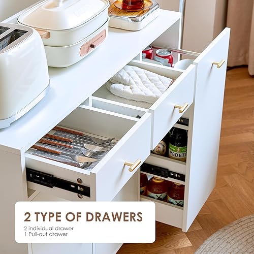 Miniatura 8 de Armario de despensa de cocina con toma de corriente y luz, gabinete independiente grande de 73 pulgadas con armario de buffet, armario alto con