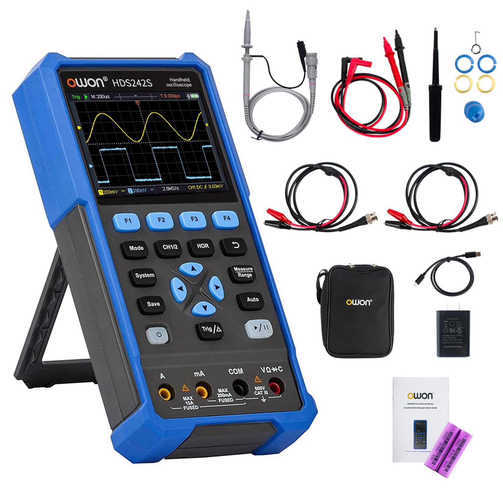 OWON HDS242S Oscilloscopio 3 in 1 Oscilloscopio per PC portatile professionale da 40 MHz, multimetro digitale da 20000 conteggi Display LCD da 3,5 pollici Strumento di test universale