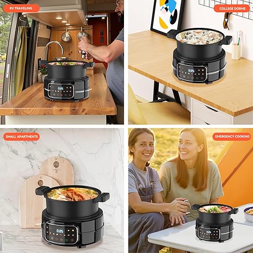 Miniatura 3 de Combo de freidora de aire y olla multicocción de 6 cuartos de galón  olla caliente eléctrica 12 en 1, olla arrocera, vaporera con cesta de aire