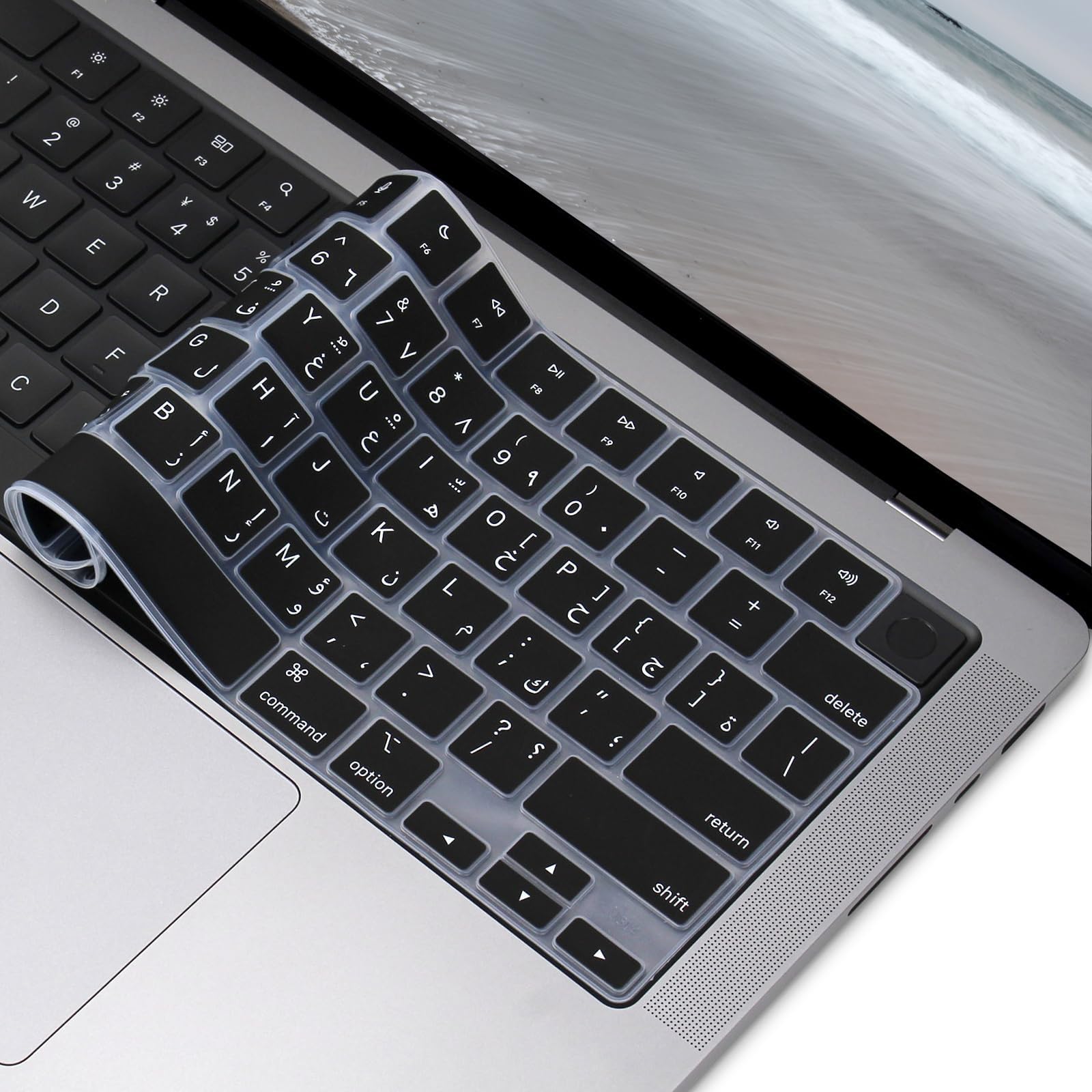 Silicone Keyboard Cover Skin for MacBook Air 15 inch M2 Chip (A2941) & 13.6" inch (A2681) Released in 2022 2023 Liquid Retina Display & Touch ID Protector Accessory US Layout (Arabic)