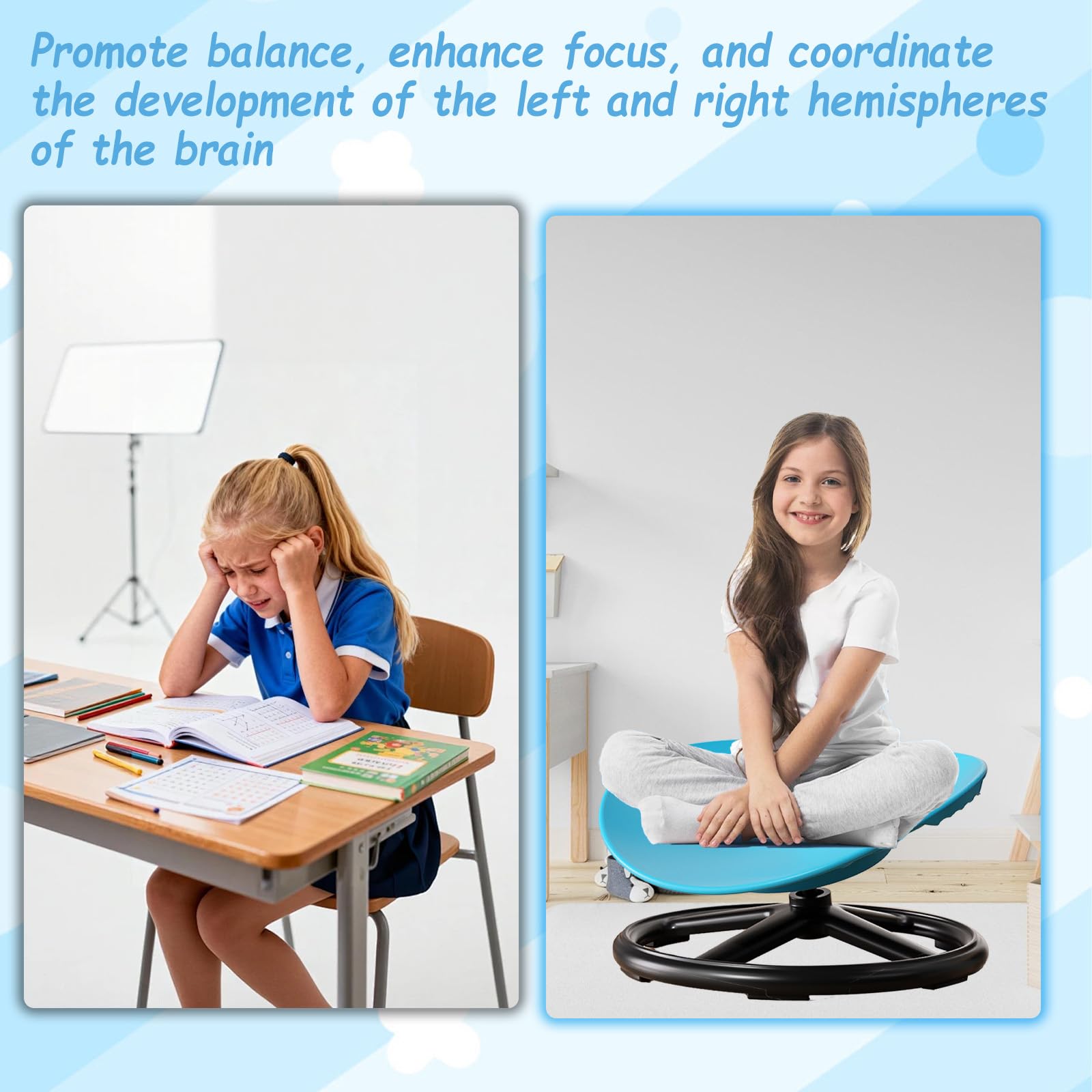 Silla giratoria sensorial para niños, silla de carrusel de 360°, juguete de equilibrio, taburete giratorio entrenado, silla giratoria silenciosa para niños, autismo para entrenamiento