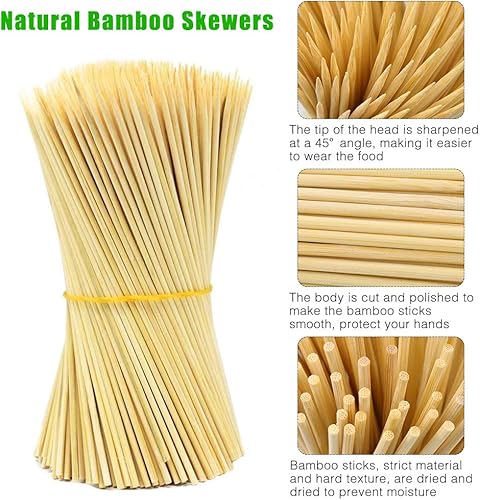 Miniatura 10 de Hysagtek 300 Pinchos de madera natural de bambú para fuente de chocolate, palitos de fondue para barbacoa, fruta, cóctel, kabob, parrilla,