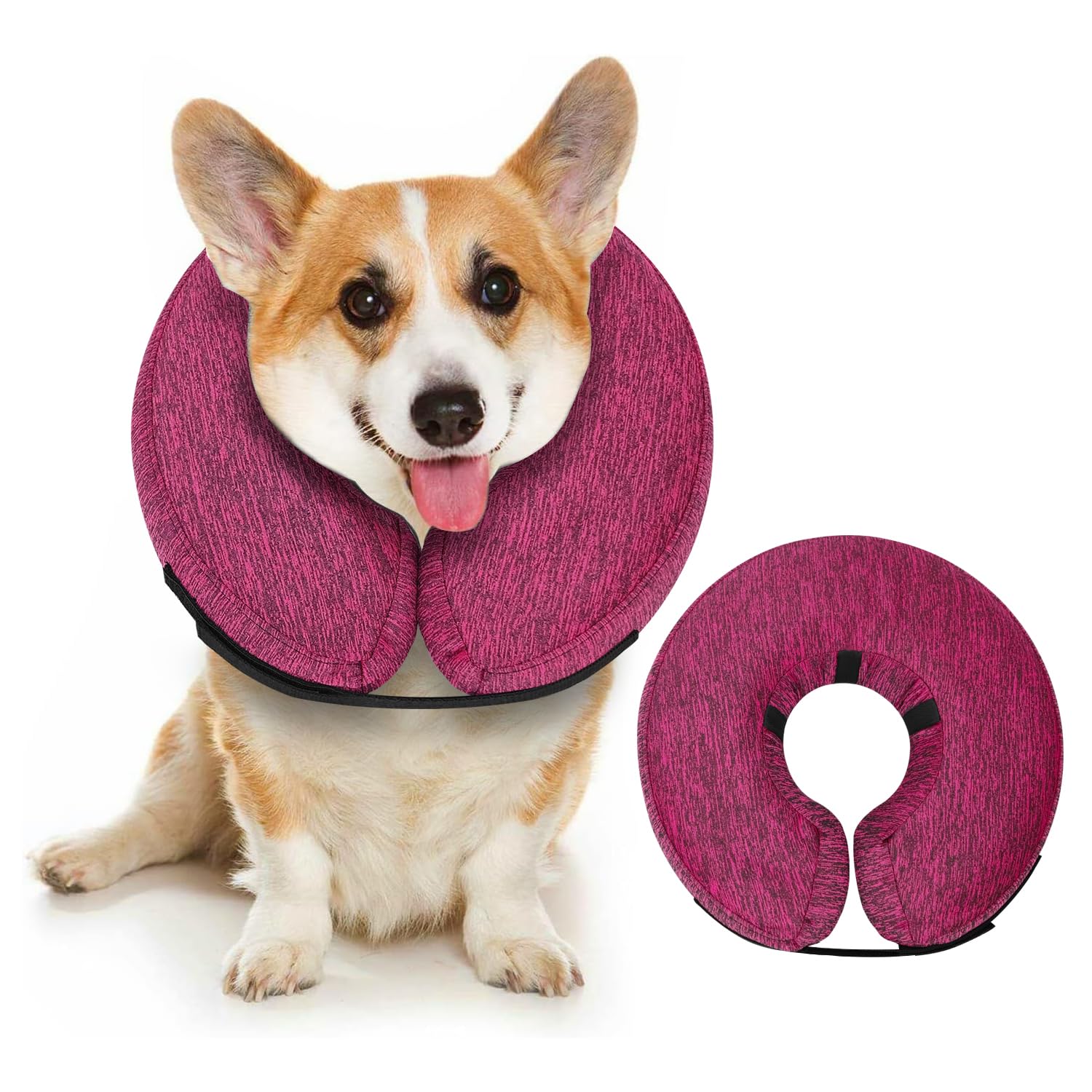 MIDOG Inflatable Dog Cone, Soft Donut Recovery Collar, Rose, Small