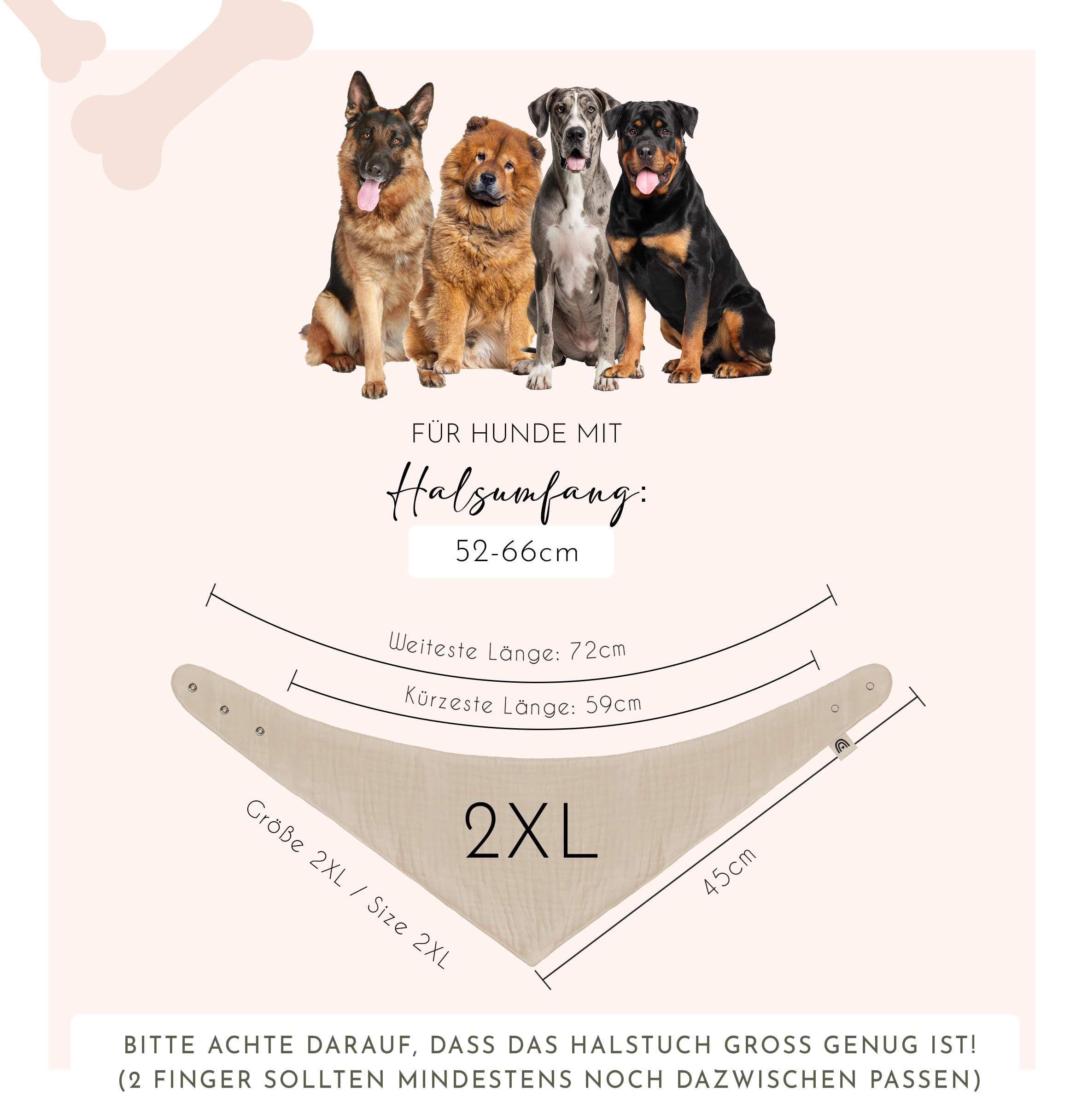 Hunde Halstuch Personalisiert Dreieckstuch aus Musselin Gaze 100% Baumwolle in 4 Grössen erhältlich, mit Namens Personalisierung aus OekoTex zertifiziertem Druckmaterial