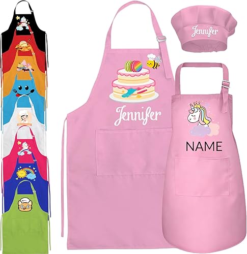 Delantal personalizado para niños con nombre, delantales personalizados y sombrero de chef, diseño de foto para cocinar, hornear, pintar
