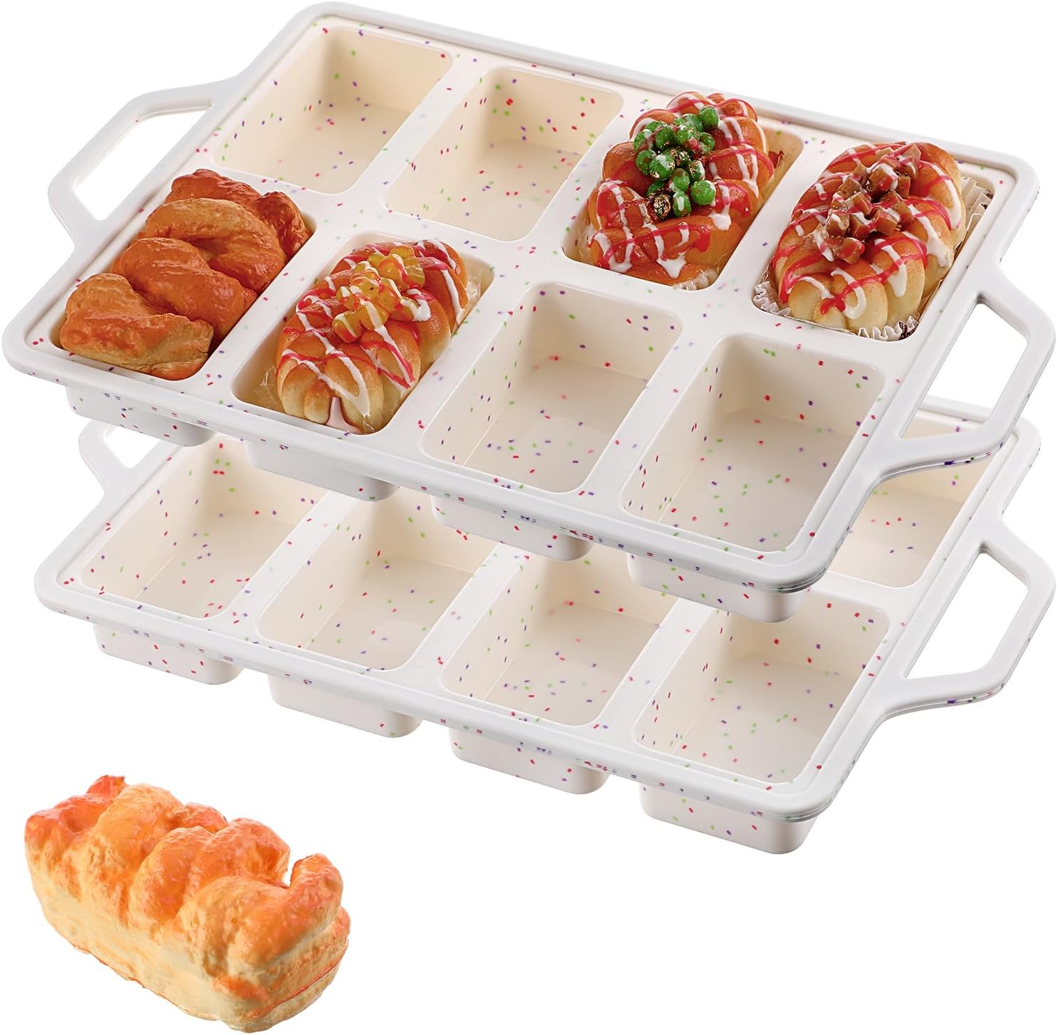 Silicone Mini Loaf Pan with Metal Reinforced Frame 2 Pack Non-stick Mini Bread Loaf Pans for Baking Bread 8-Cavity, Dishwasher Silicone Baking Molds for Banana Breads, Cornbread, Cheesecake (Cream)