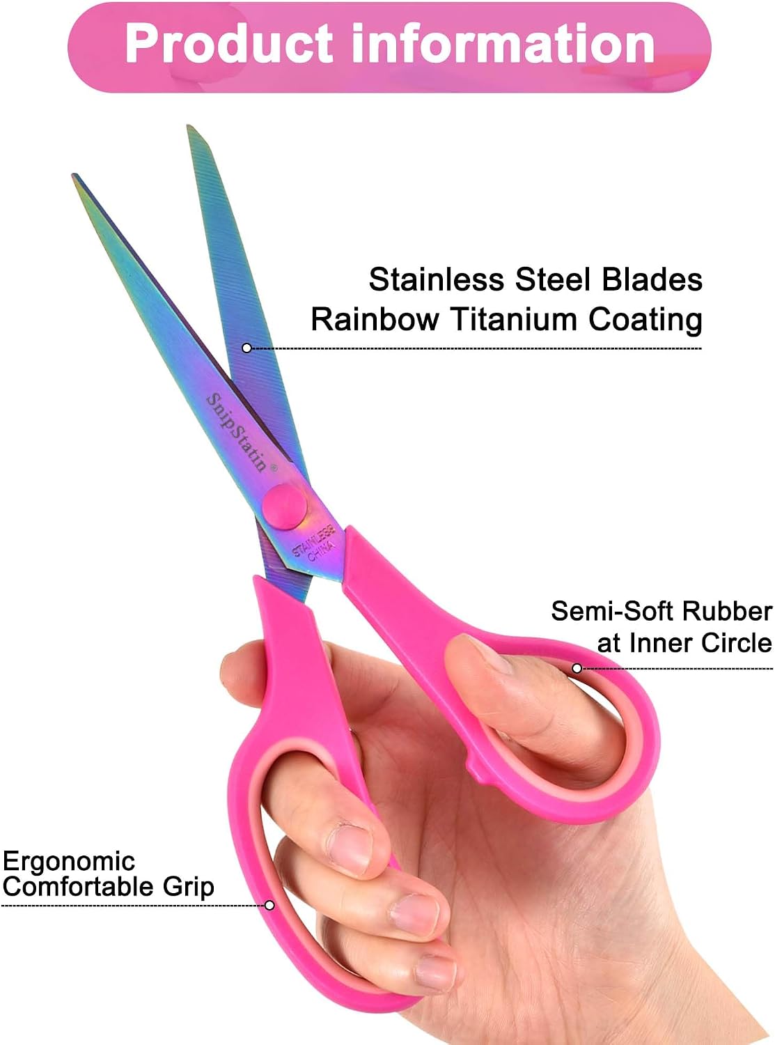 8.5" Multipurpose Office Scissors Heavy Duty, Titanium Coating Sharp Blades, Ergonomic Semi-Soft Rubber Grip, Scissors All Purpose for Sewing, School, Fabric, Art Craft Supplies, 3-Pack image 3