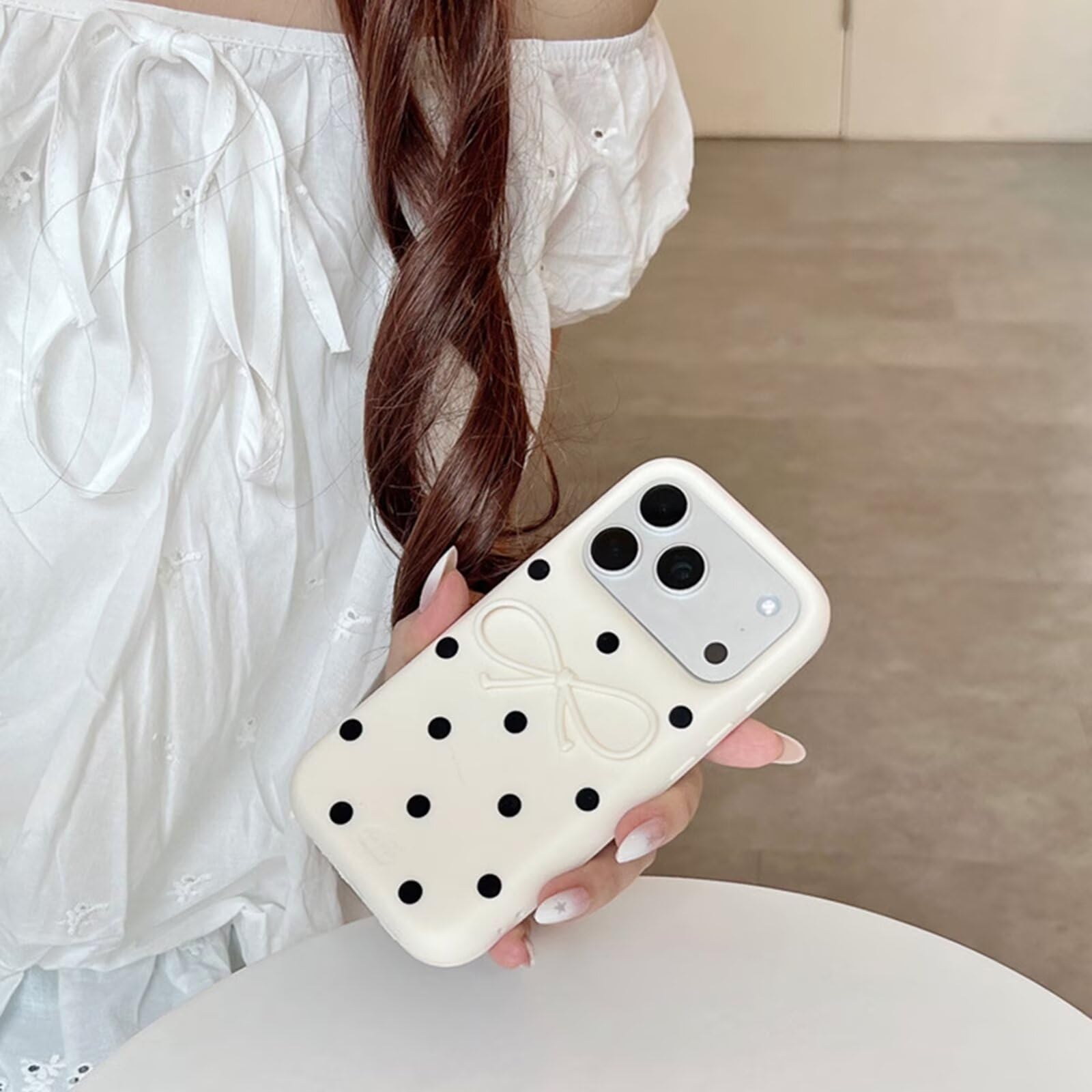 Amazon.co.jp: JIANING 対応iPhone16/17ケース 可愛い 水玉模様 リボン