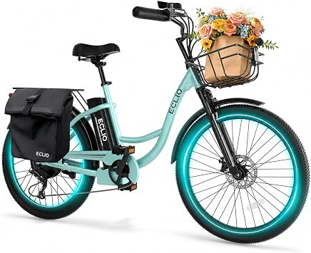 DDC SPORT 24 Electric Bike for Adults, Peak 1000W Motor, 48V Removable Battery, Step Thru City Cruiser Ebike, Commuter E Bike, 7-Speed, Front Basket