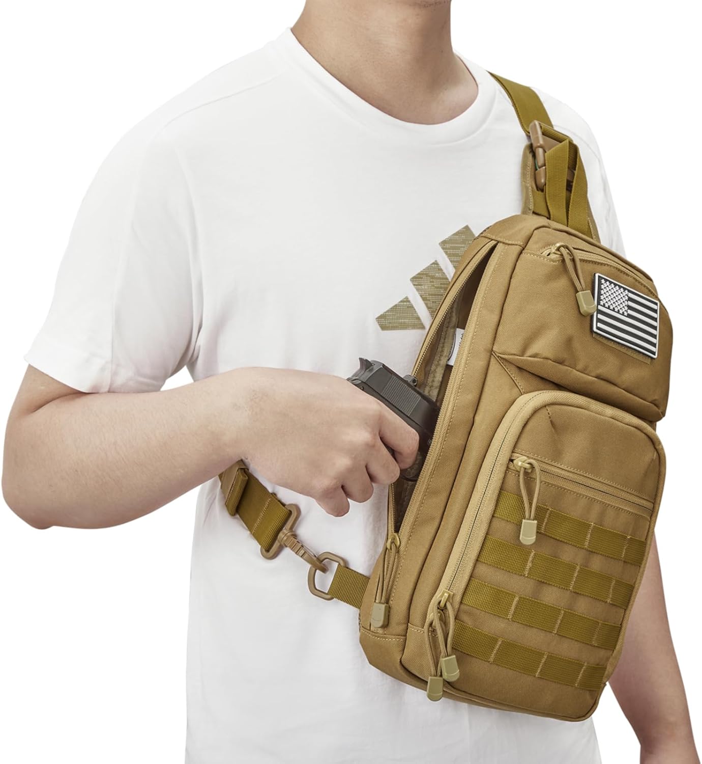 G4Free 10L Tactical EDC Sling Bag Backpack Military Molle Chest Shoulder Assault Pack for Concealed Carry(Tan)