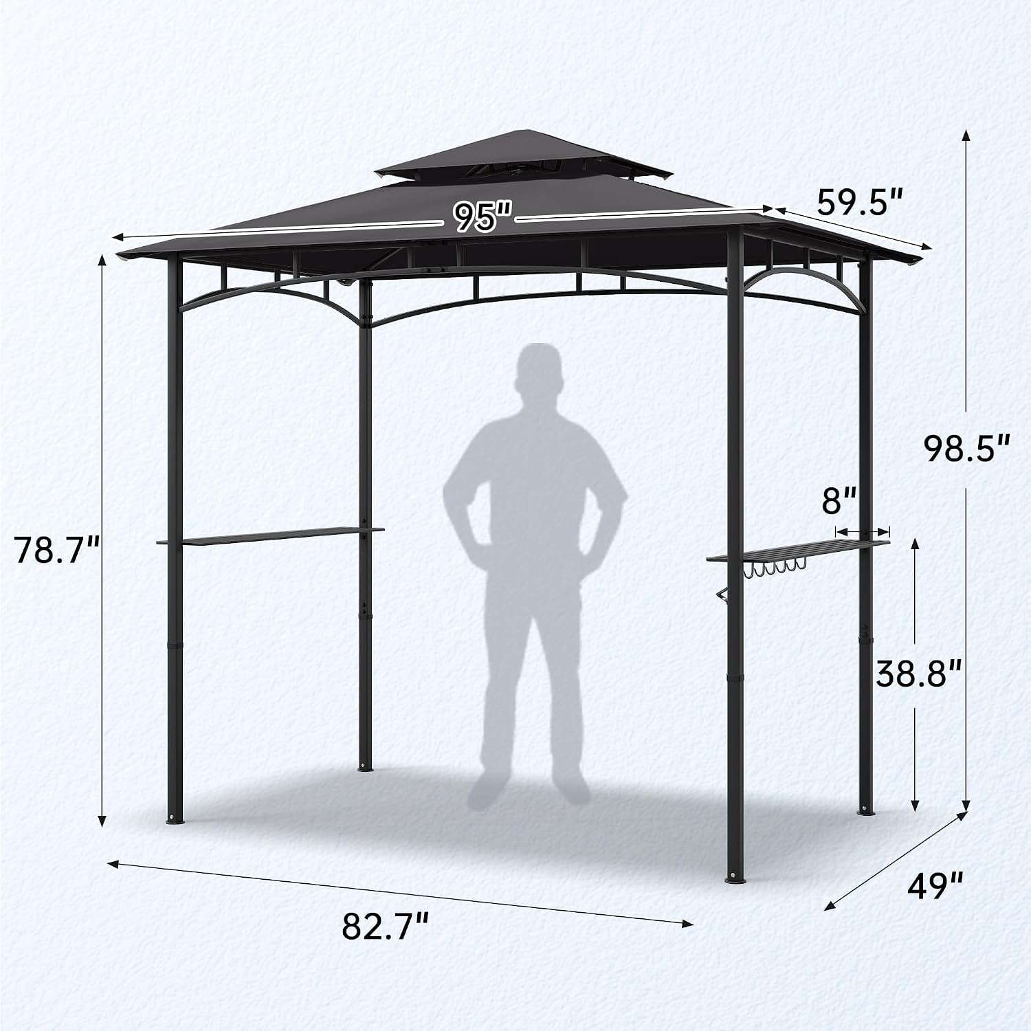 Murago 8x5 Grill Gazebo, BBQ Gazebo for Outdoor Grill, All Weather BBQ Canopy with 2 Shelves and Utensil Organizer, Steel Frame with Bottle Opener for Patio, Backyard, Grilling, Dark Gray