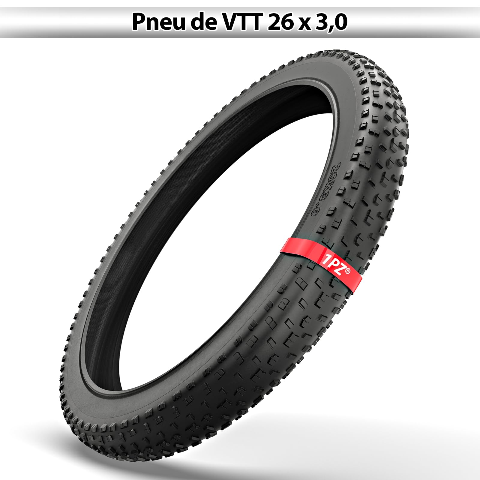 1PZ FR7-FT1 Pneu de Vélo Fat Bike 26x3,0 Pouce : Pneu VTT Fat Performance Tout-Terrain, Pliable et Polyvalent pour Fat Mountain Bike - Conduite sur Route et Sentier