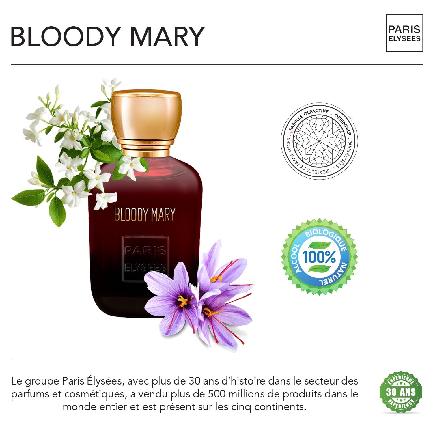 PARIS ELYSEES - Bloody Mary - Eau de Toilette Unisex - Oriental & Floral - Safran & Jasmin - Perfume men - Zerstäuber 100 ml - Inklusive nachfüllbarer 5ml - Reiseflakon (Packung mit 2)