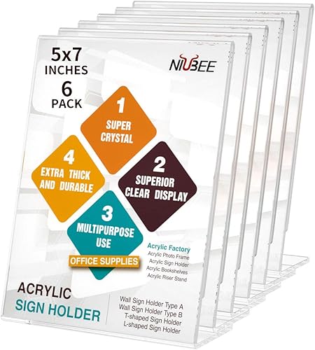 Miniatura 8 de NIUBEE Soporte de acrílico inclinado para letreros de 7 x 5 pulgadas, soporte de plástico transparente para mesa, para oficina, tienda, restaurante,