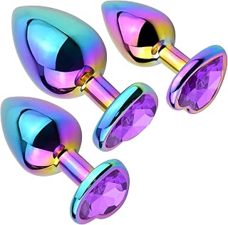 Anal Plugs 3PCS Anal Trainer Set Colorful Metal Butt Plug Heart Shape Jewelry Anal Sex Toys for Beginners Advanced Users Sex Factory (Dark Purple)