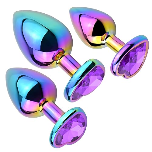 Anal Plugs 3PCS Anal Trainer Set Colorful Metal Butt Plug Heart Shape Jewelry Anal Sex Toys for Beginners Advanced Users Sex Factory (Dark Purple) - Purple