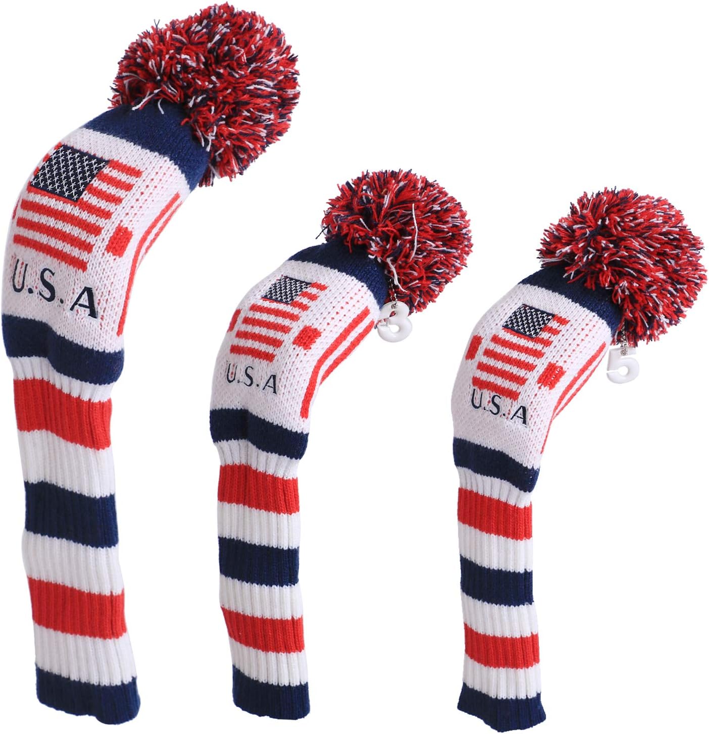HOW TRUE Knit Golf Head Covers 3 Pieces Pack Fit Over Well Driver Wood(460cc