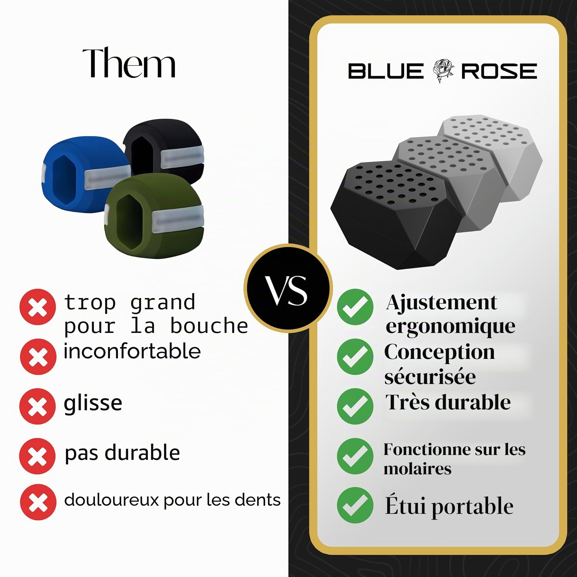 Blue Rose Machoire Musculation Jaw Trainer - Jawline Muscler Mâchoire et Affiner Visage - Gomme Mâchoire Musculation pour Adultes, Hommes et Femmes - Silicone Alimentaire, Résistance Variable
