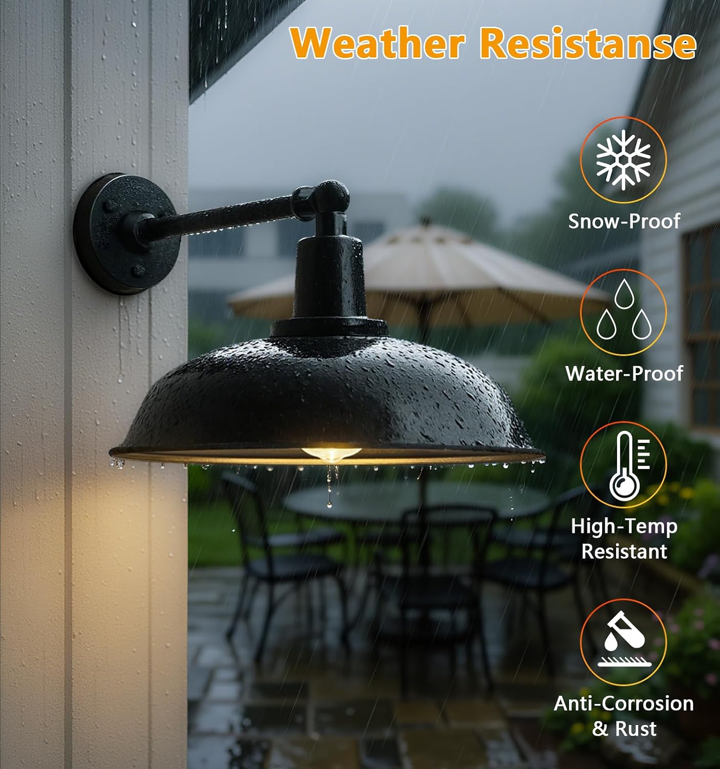 18" Outdoor Barn Light, Heavy-Duty Straight Arm Barn Light, Black Farmhouse Industrial Style Metal Outdoor Lighting, Waterproof and Rustproof, Ideal for garages and porches.
