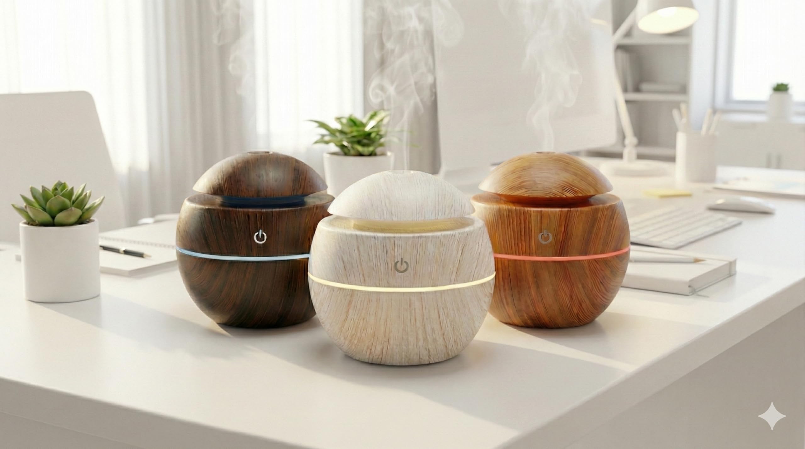 Vios Store Ultrasonik Hava Nemlendirici ve Aroma Difüzörü - 3 Farklı Renk Seçeneği (Beyaz, Açık ve Koyu Ahşap) - Küre Tasarım Buhar Makinesi, LED Işıklı ve Sessiz Oda Kokusu Yayıcı (USB) (KOYU AHŞAP)
