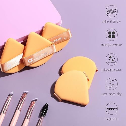 Miniatura 4 de 16 piezas de soplo de polvo con 4 brochas de maquillaje, esponja de maquillaje facial, forma de cuña triangular, terciopelo de algodón suave con