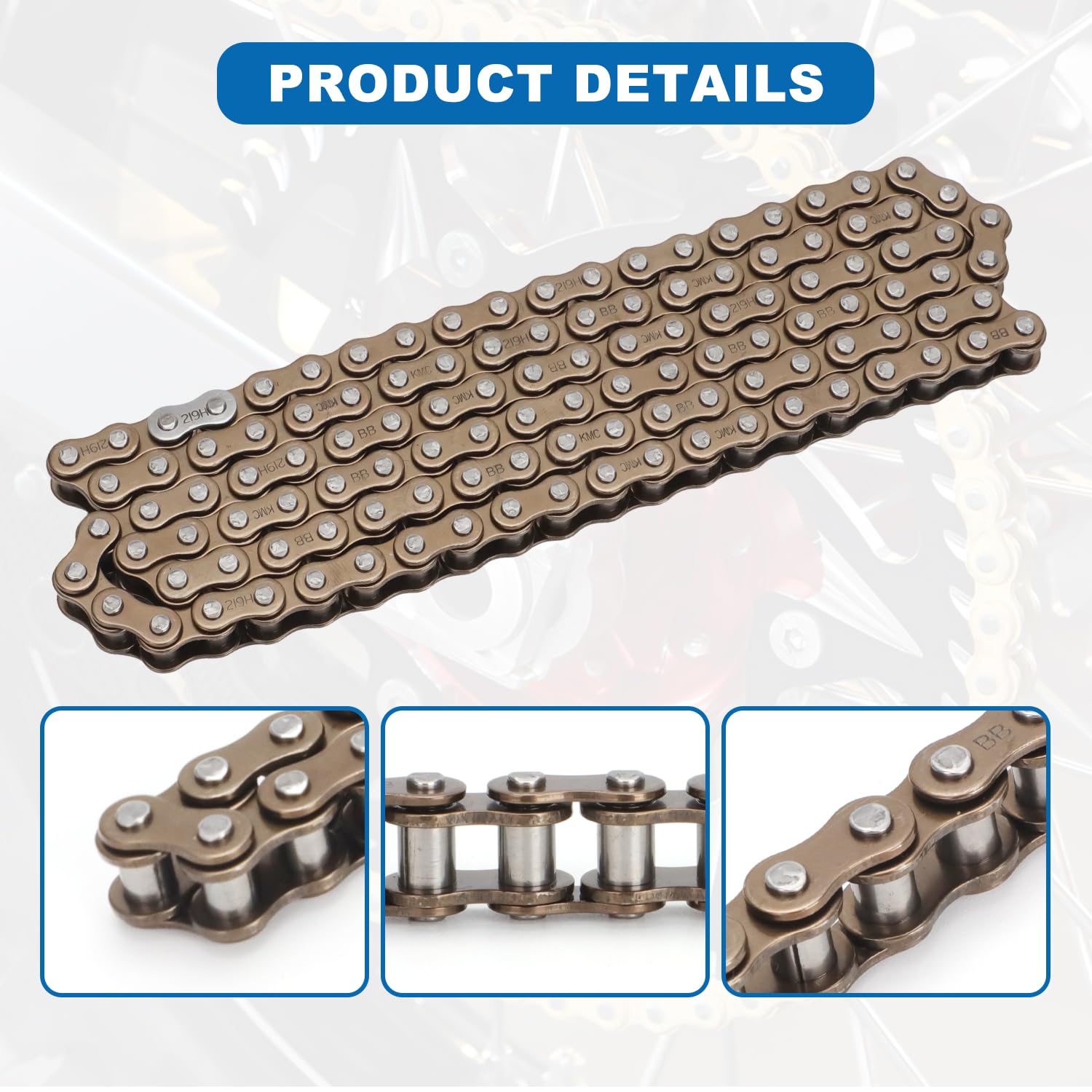 AUTOVIC Electric Dirt Bike Chain 58 Links #219SH Size for 48V Pro Electric Dirt Bikes (58 Links - Gold)