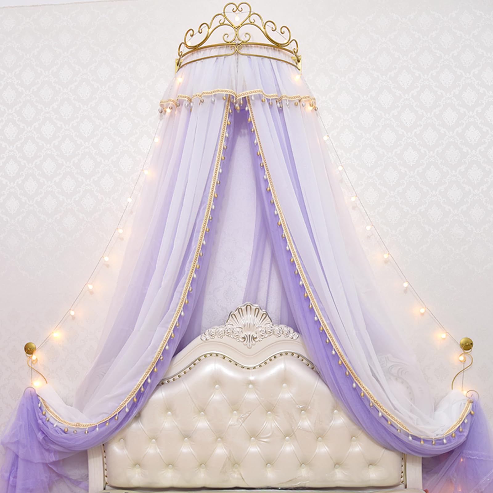 ZFPKXHVMG 4 Opening Mosquito Net, Princess Lace Metal Crown Bed Canopy Mosquito Net Multicolor Multiple Sizes(Purple,1.2m Bed)