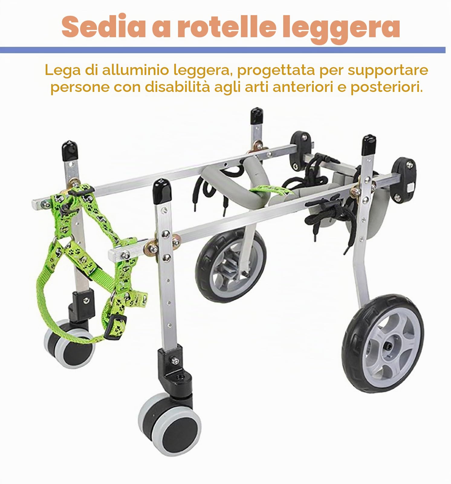 Carrello Cani Disabili Xxs/ Xs/ S Carrozzina per Gatti per Zampe Posteriori, Quattro Ruote Ausili per La Mobilità per Artrite Canina per Riabilitazione, Carrello Portatile per Tutore per Gamba Debole(