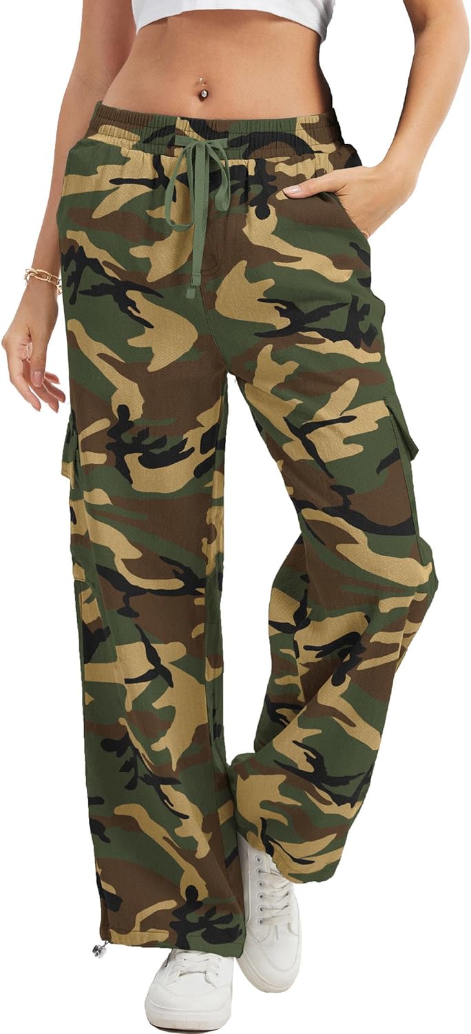 Wide Leg Women's Uniform Cargo Pants HVEPUO Camo Pants Women