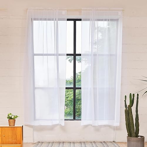 Juego de 2 paneles de cortinas traslúcidas blancas de 59 x 72 pulgadas de largo, ligeras y filtrantes de luz, elegantes cortinas traslúcidas con