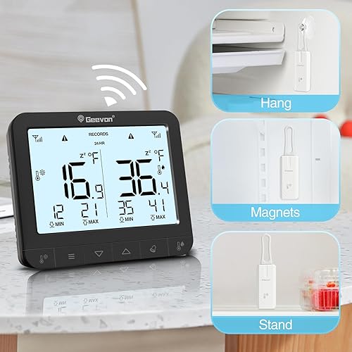 Miniatura 6 de Geevon Termómetro digital para refrigerador con alarma, icono de advertencia de batería baja, pantalla LCD de temperatura máximamínima, adecuado