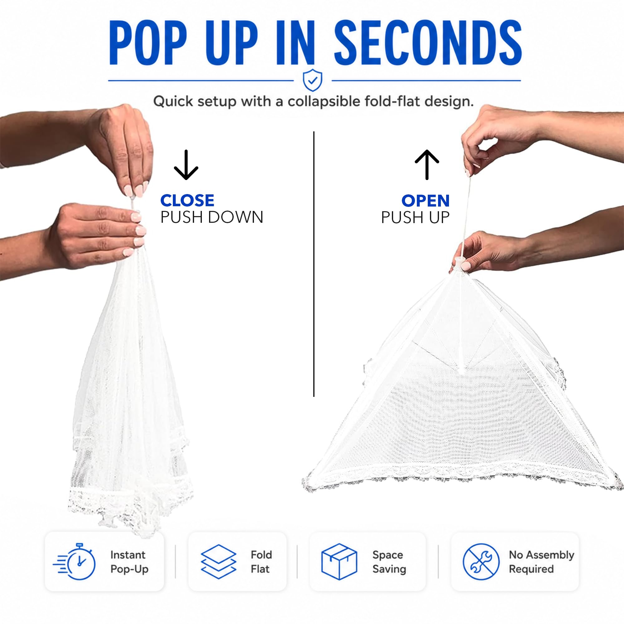 Simply Genius Pop-Up Mesh Food Cover Tent - 17 x 17 in, White, 3-Pack, Compact - Camping Essentials & Picnic Food Covers - Outdoor Party Essentials 3