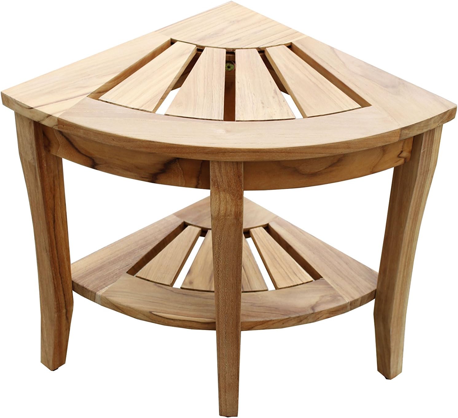 Amayo Home 100% Sturdy Solid Teak Wood Corner Shower Bench with Shelf and Rubber Feet,15.5" Wide, 18" high. Compact Bathroom Shower Seat Stool. Perfect for Indoor, Outdoor Use