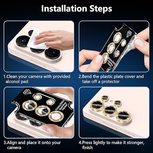 Vista 395 de para Samsung Galaxy Z Flip 7 Protector de Lente de Cámara, Cubierta de Lente de Vidrio Templado con Anillo de Metal Individual, [Fuerte Adhesión] 1