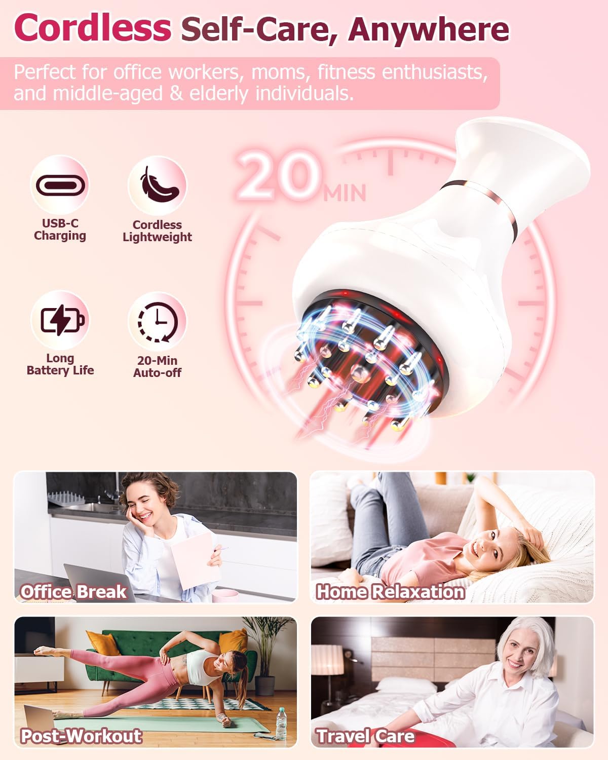 Lymphatic Drainage Massager & Anti Cellulite Massage Tool, Rechargeable Body Sculpting Machine with Heat, Light, Soothing Pulse & Vibration, Fascia Massage Tool for Belly, Legs, Arms
