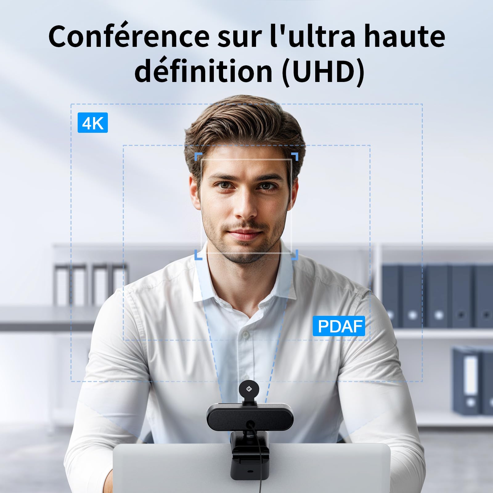 eMeet Nova 4K Webcam 4K Ultra HD avec 2 Microphones, Réduction de Bruit, Angle 73°, PDAF pour Mac/PC - Idéal pour Réunions Professionnelles - Webcam Streaming & Live
