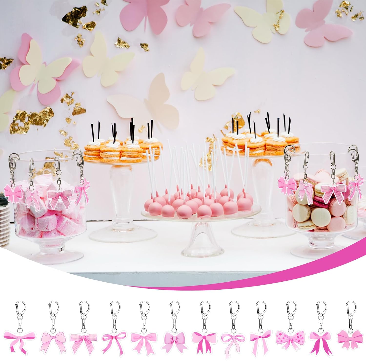 Equsion 24 Pcs Pink Bow Party Favors Keychain Acrylic Coquette Birthday Keychain Bulk 12 Style Cute Bachelorette Baby Shower Birthday Party Decorations Supplies Gifts