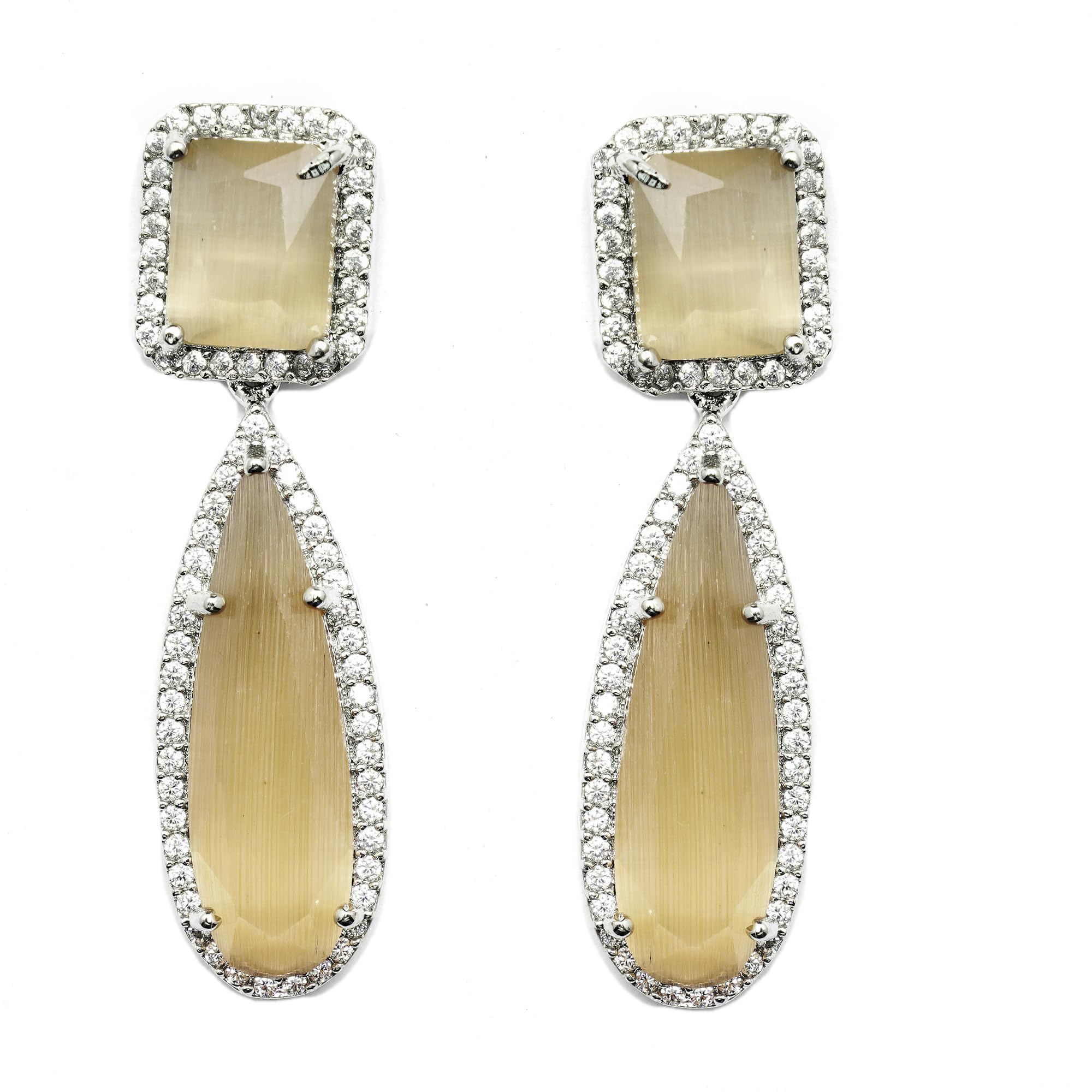 ZENEME Rhodium-Plated American Diamond Studded Handmade Teardrop Shaped Drop Earrings For Girls and Women (Orange) (B0CGDPMTMW) Amazon Price History, Amazon Price Tracker