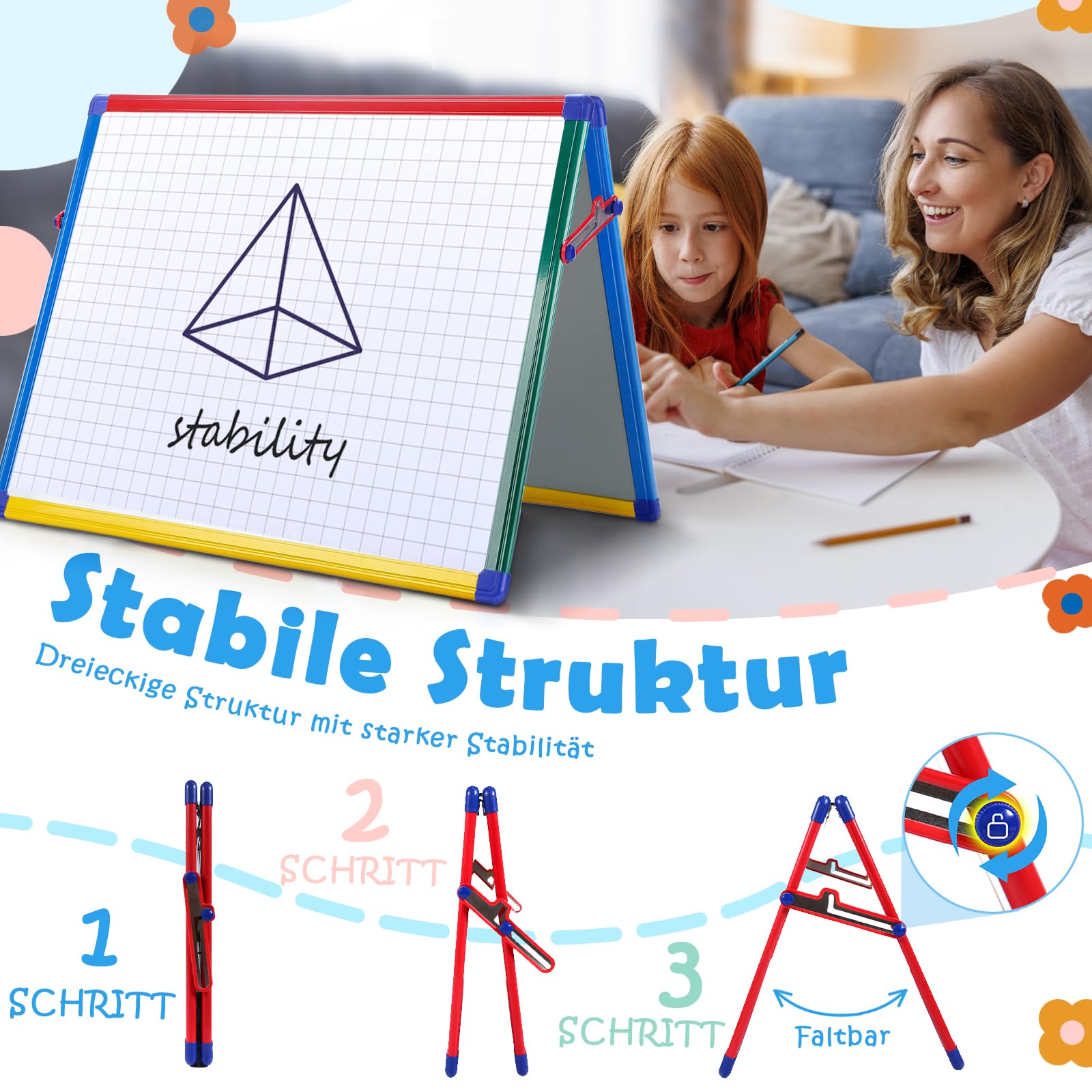 SwanSea Whiteboard Magnetisch 60x45cm, Schreibtisch Magnettafel mit Stiften, Doppelseitig, Tragbar, Zusammenklappbar, Magnet Whiteboard für Kinder, Studenten, Schulbedarf