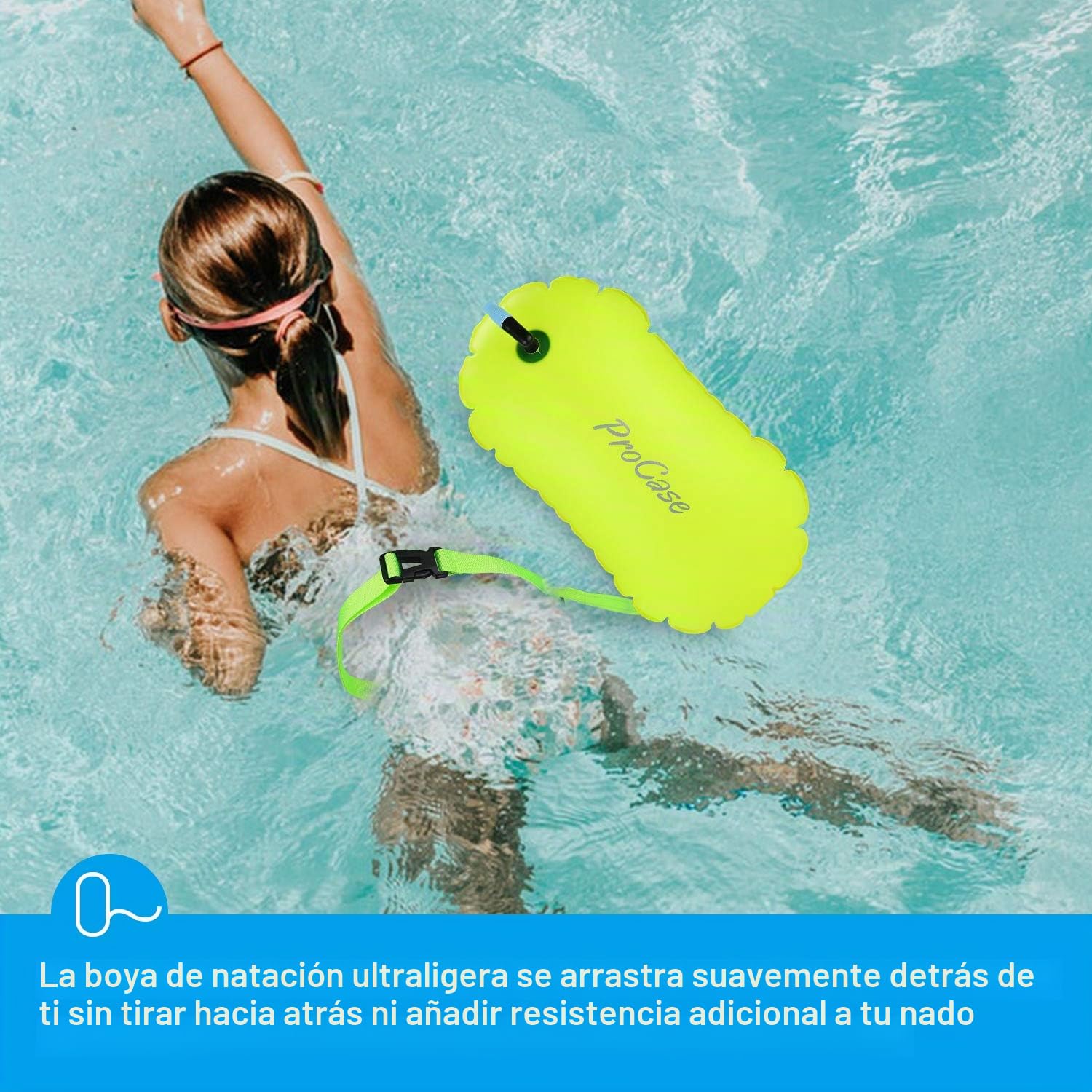 ProCase Boya de Natación para Aguas Abiertas, Flotadora de Color Llamativo para Nadar, con Cinturón Ajustable para Nadador, Triatleta, Kayakista, Buceador y Entrenamiento de Natación Segura
