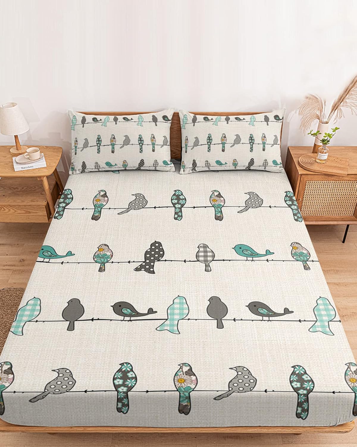 Twin Fitted Sheet Deep Pocket Bed Sheets Set,Retro Polka