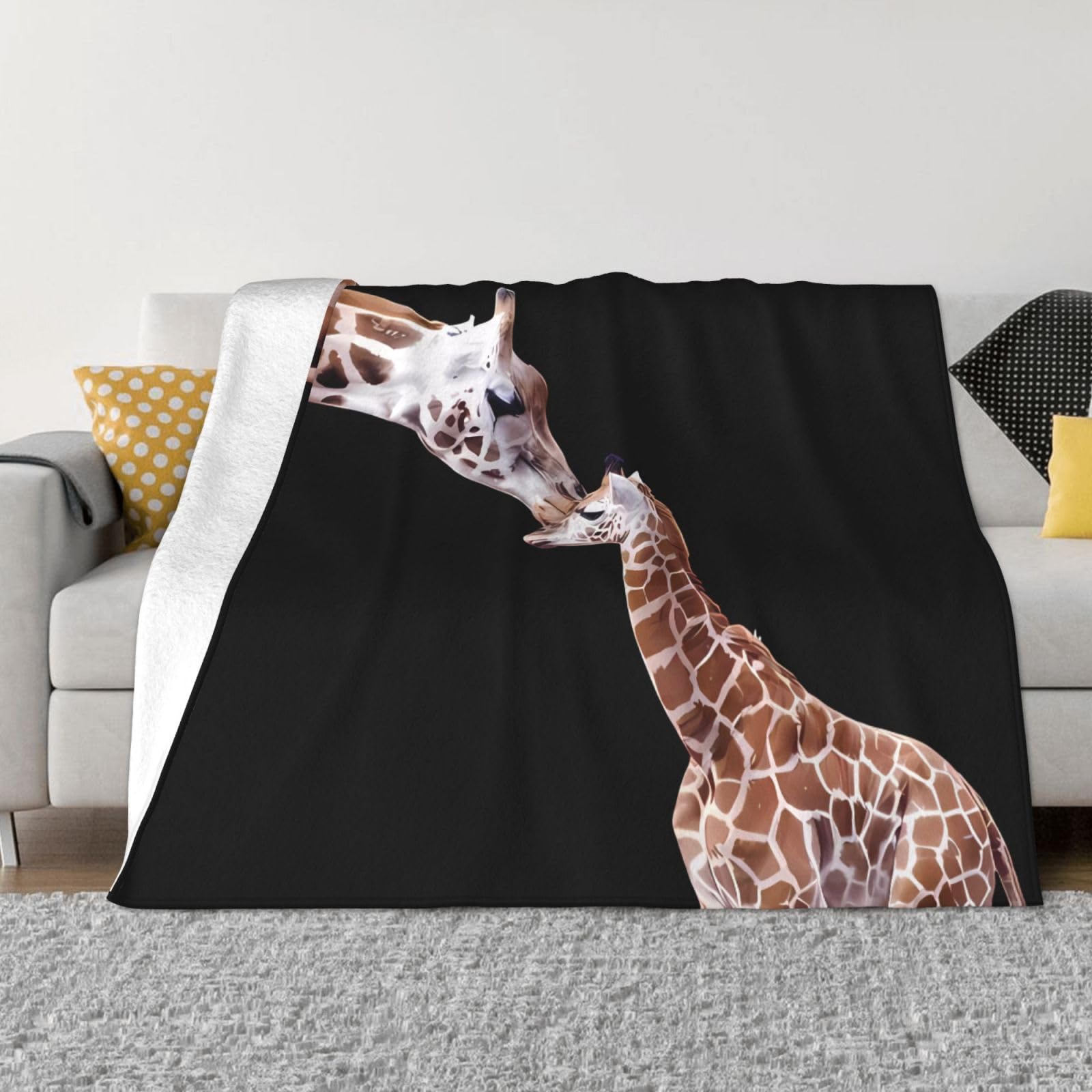 Plaid polaire girafe PHAYAH douce couverture de voyage et canapé toutes saisons